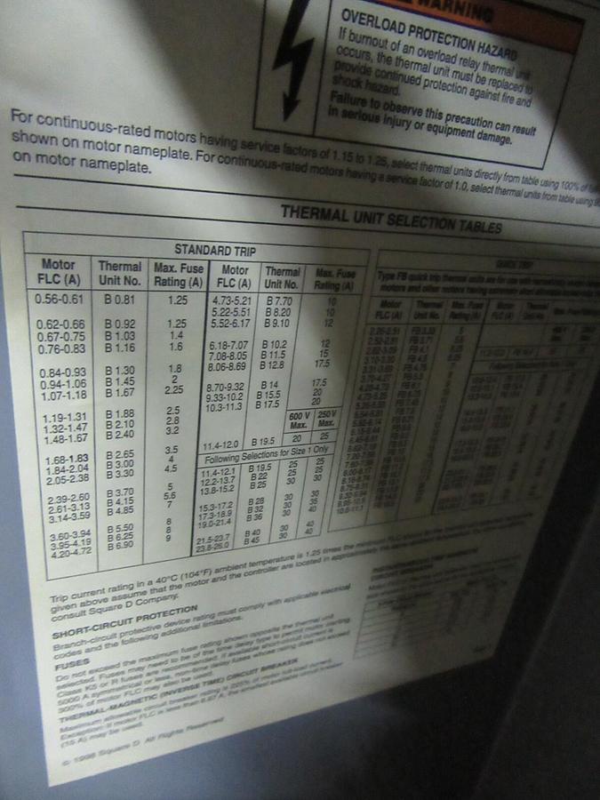Used SQUARE D COMBINATION STARTER 8539SBG2 W/ 8536SBO2S 15 AMP 600 VAC SIZE 0