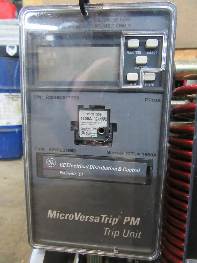 Used GE AKR 1600 AMP BREAKER AKR-8D-50-H1 MICRO VERSA TRIP A216LSGMR 1600A GROUND LSG
