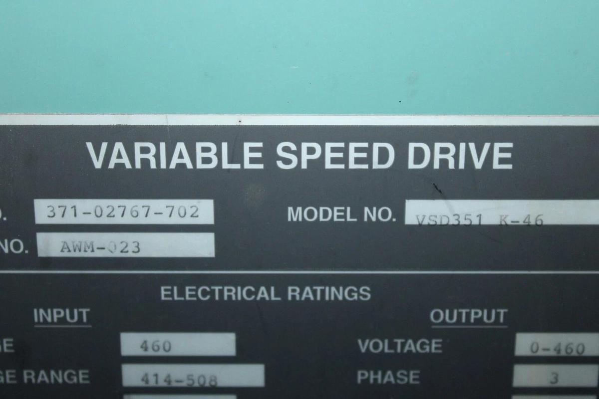 Used YORK CHILLER OPTISPEED VSD VSD351-K-46 W/ 371-04118-111 CONTROL PANEL