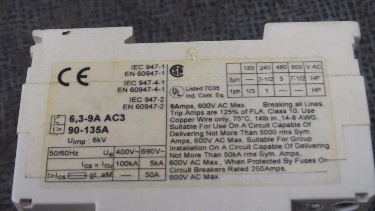 Used ABB MS325 MS 325 MANUAL MOTOR STARTER 6.3-9 AMP WITH HK-20 AUX--  7.5 HP MAX