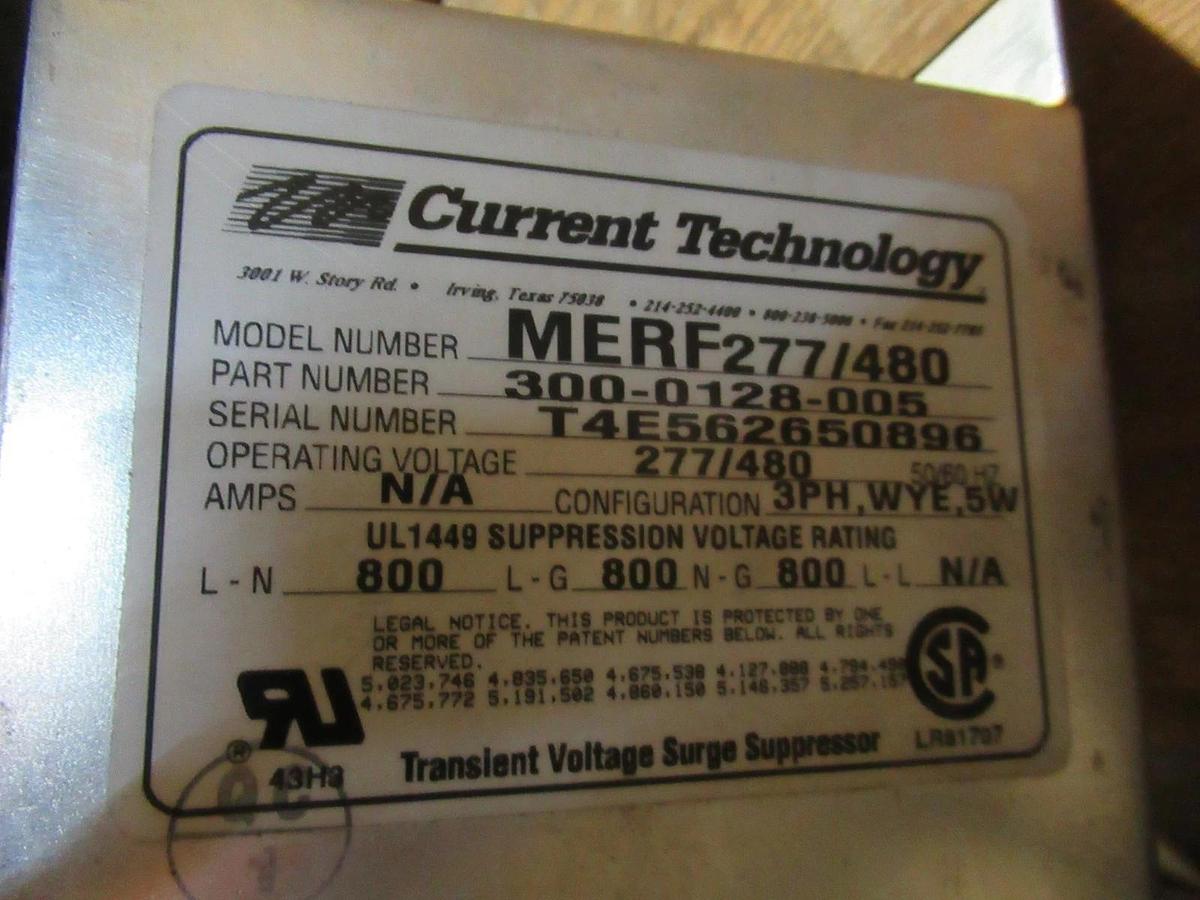 Used CURRENT TECHNOLOGY VOLTAGE SURGE SUPPRESSOR MERF277/480 300-0128-005