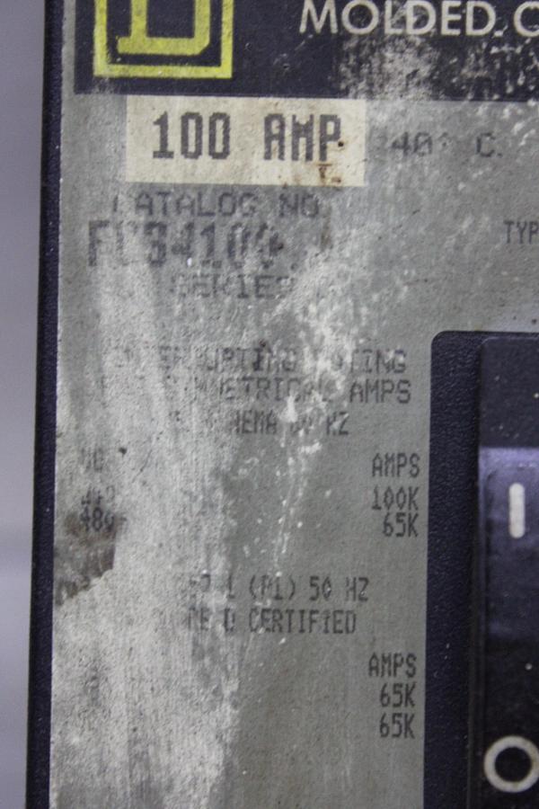 Used SQUARE D I-LINE CIRCUIT BREAKER FH36100 SERIES 2 100 AMP 600 VAC 3-POLE