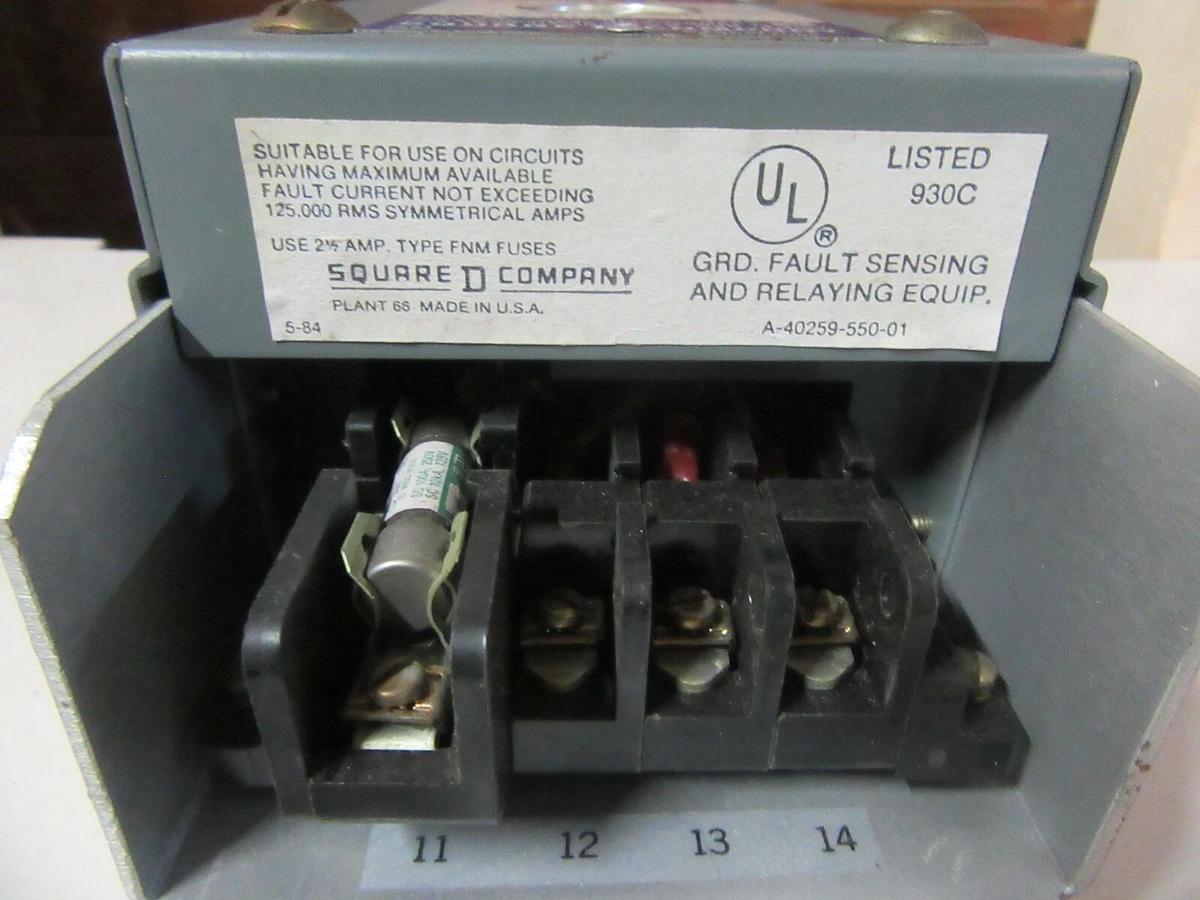Used SQUARE D GP-200B TYPE GP GROUND FAULT RELAY 24 VAC INPUT 200 - 1200 AMPS SENSOR