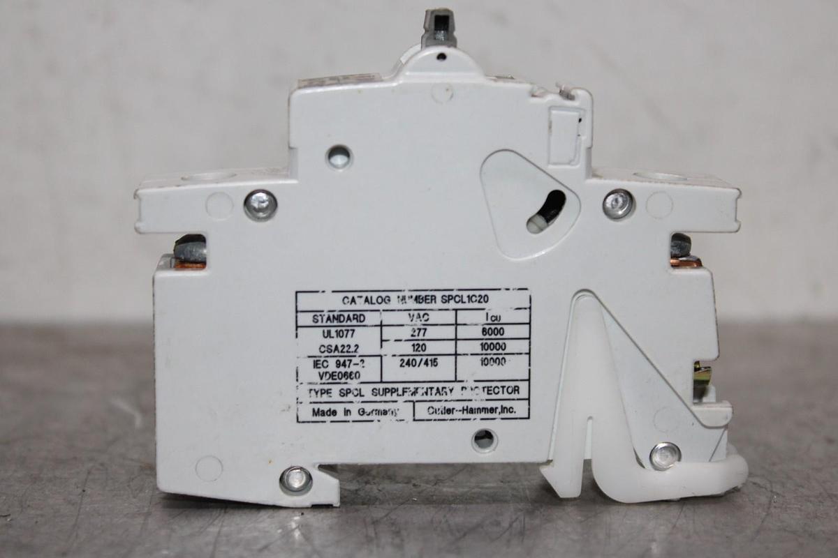 Used CUTLER-HAMMER CIRCUIT BREAKER SCPL1C20 SINGLE POLE 20 AMP 277 VAC C20