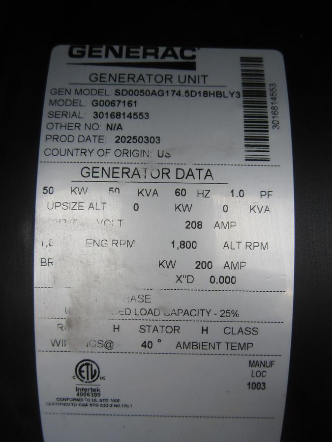 Used 50 KW DIESEL GENERATOR GENERAC 120/240V FPT BRAND NEW SOUND ENCLOSED VIDEO 50 KW