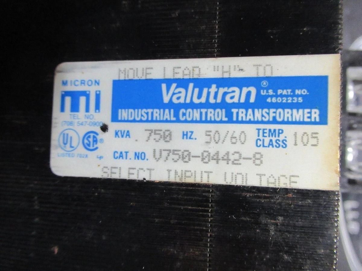 Used MICRON VALUTRON CONTROL TRANSFORMER V750-0442-8 750 VA 50/60 HZ