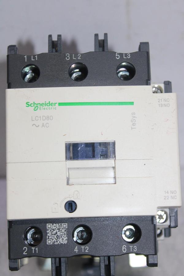 Used SCHNEIDER CONTACTOR LC1D80 110 AMP 600 VAC 60 HP 3-PHASE 3-POLE COIL: 110 VOLT