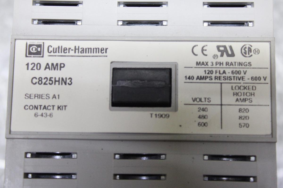 Used CUTLER HAMMER CONTACTOR C825KN3 600 VAC 200 AMP 3-POLE 3-PHASE