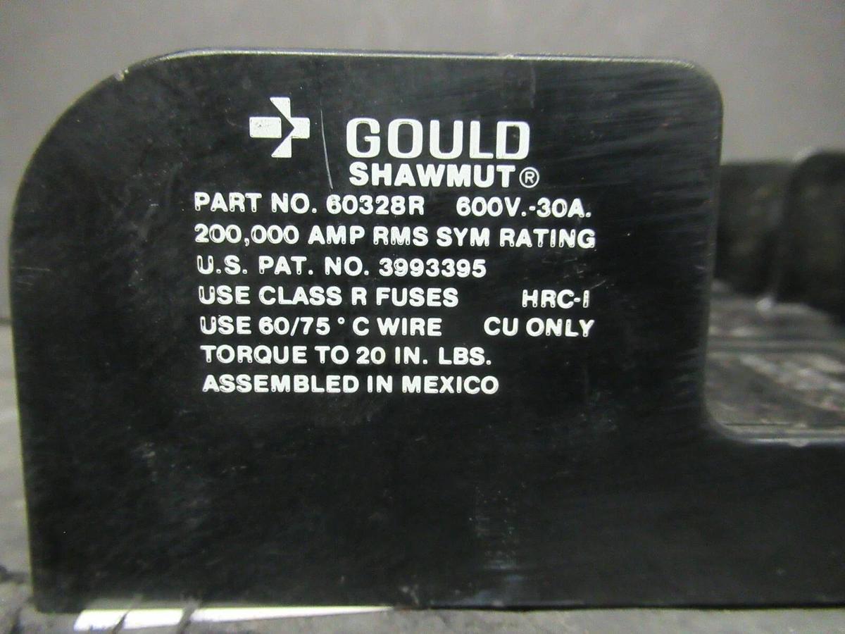 Used GOULD SHAWMUT FUSE HOLDER 60328R FOR 30 AMP 600 V CLASS R FUSES **WARRANTY**
