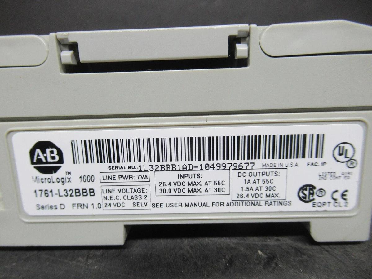 Used ALLEN BRADLEY MICROLOGIX1000 1761-L32BBB SER. D 30 VDC 1.5 AMP **WARRANTY**