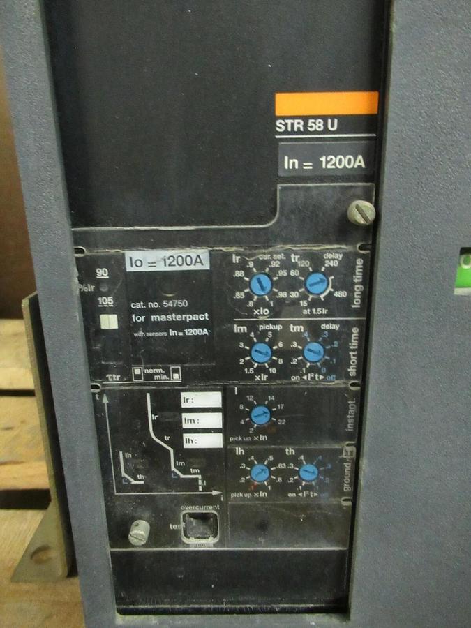 Used 1200 AMP SQUARE D MP12H1 MASTERPACT BREAKER 3P 600V STR58U 54750 TRIP 240 480