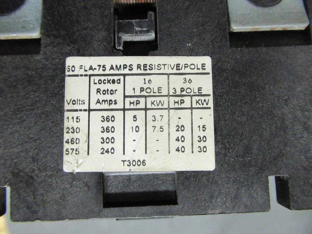Used COPELAND CONTACTOR 012-3060-01 40HP 60A 75A/RES **WARRANTY INCLUDED**