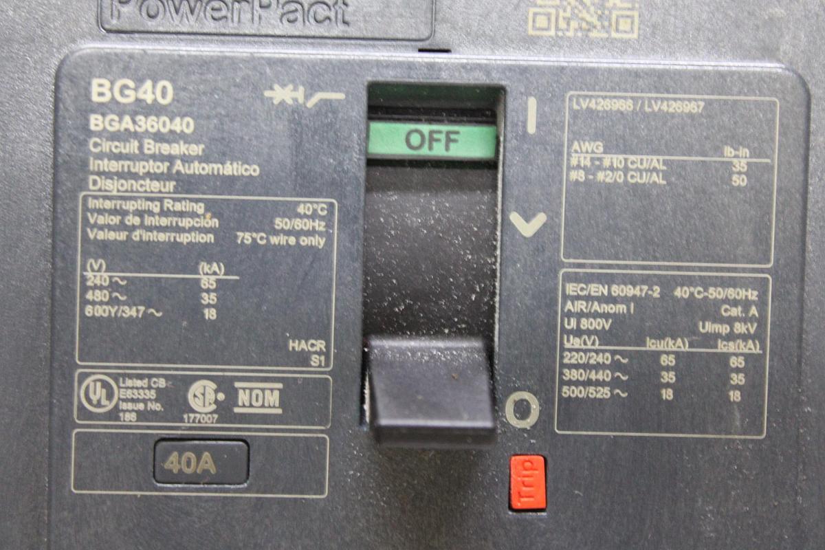 Used SQUARE D POWERPACT I-LINE CIRCUIT BREAKER BGA36030 30 AMP 600 VAC 3-POLE