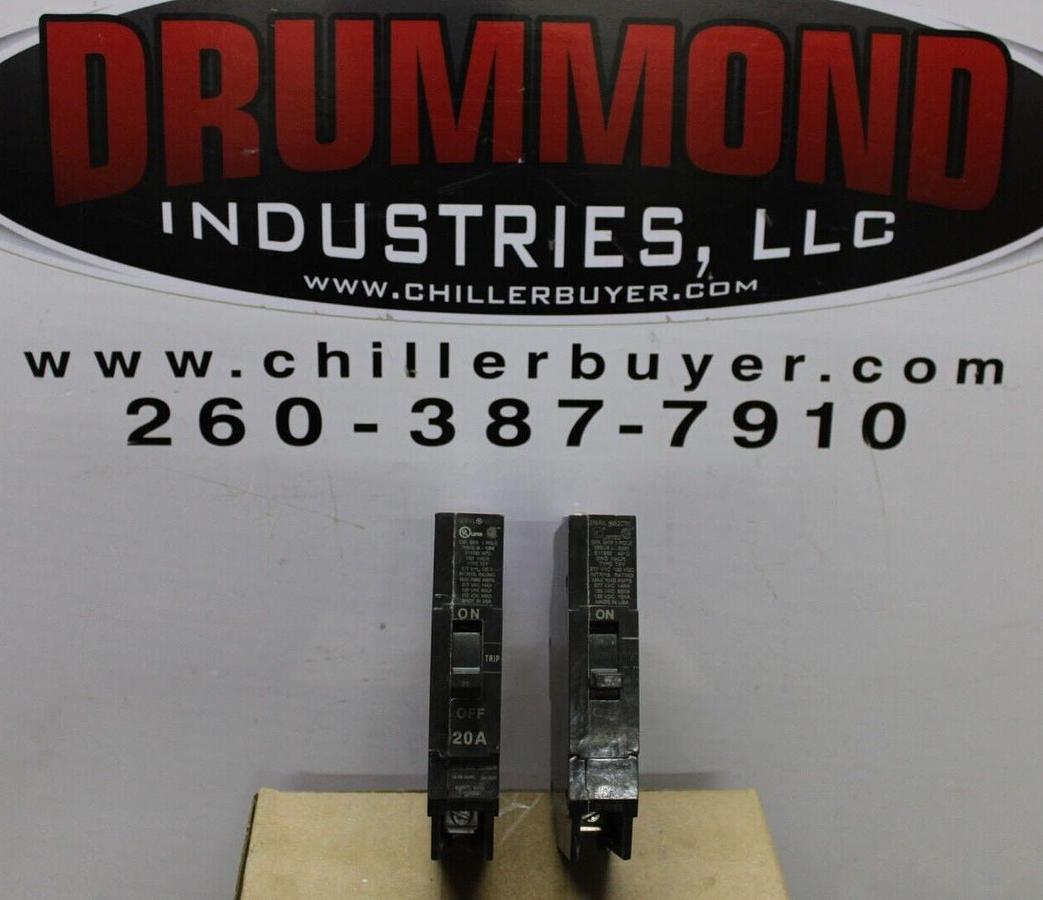 Used LOT OF 2 GE CIRCUIT BREAKER TEY120 20 AMP 1-POLE 277 VAC HID HACR TEY M-1068