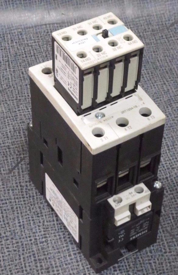 Used SIEMENS SIRIUS 3R CONTACTOR 50 AMP 24 VDC W/ 3RH1921-1HA22 AUX & 3RT1034-1B..4