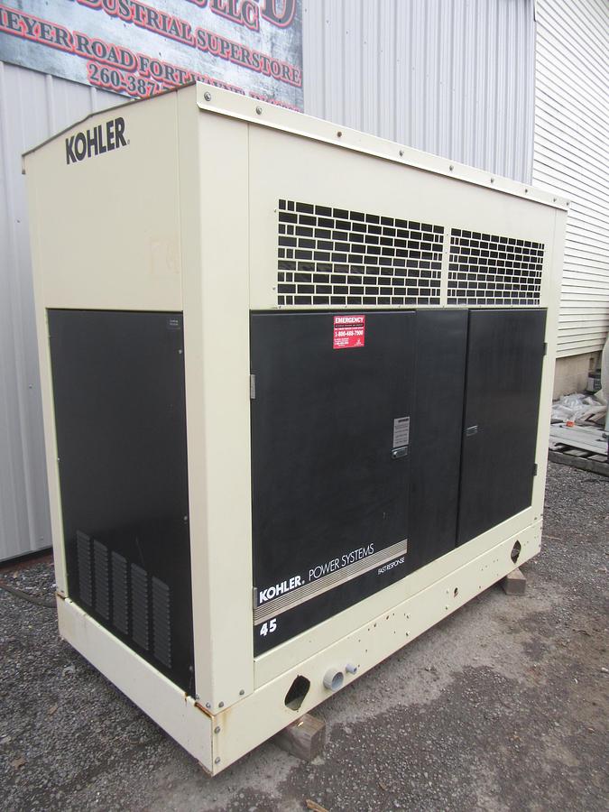 Used 45 KW PROPANE / NAT GAS GENERATOR KOHLER 120/240V 45RZG ENCLOSED VIDEO