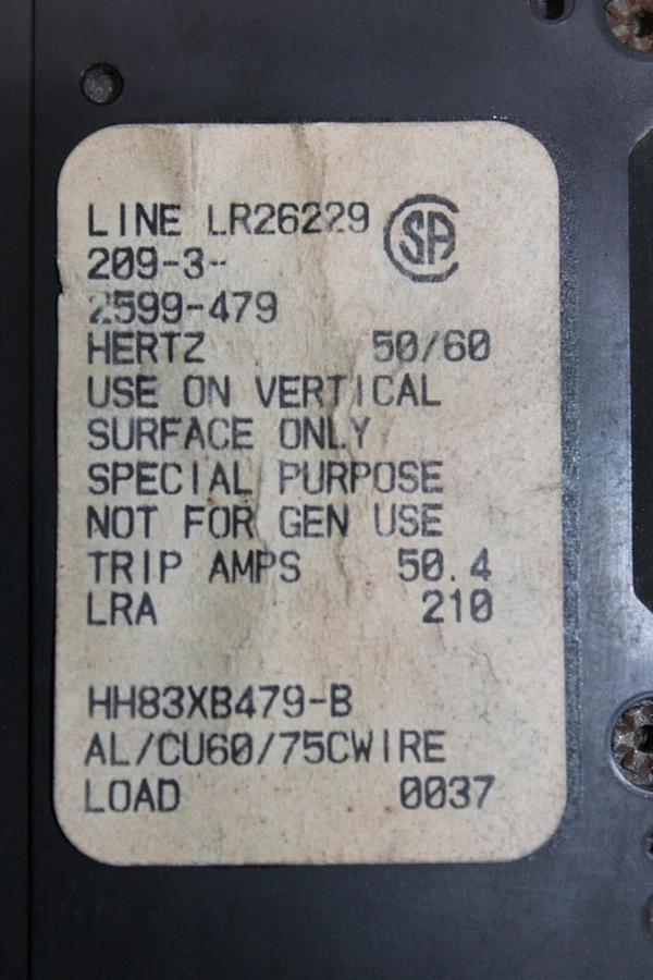 Used AIRPAX BREAKER 209-3-2599-479 3-POLE 240 VAC 50.4 AMP HH83XB479-B