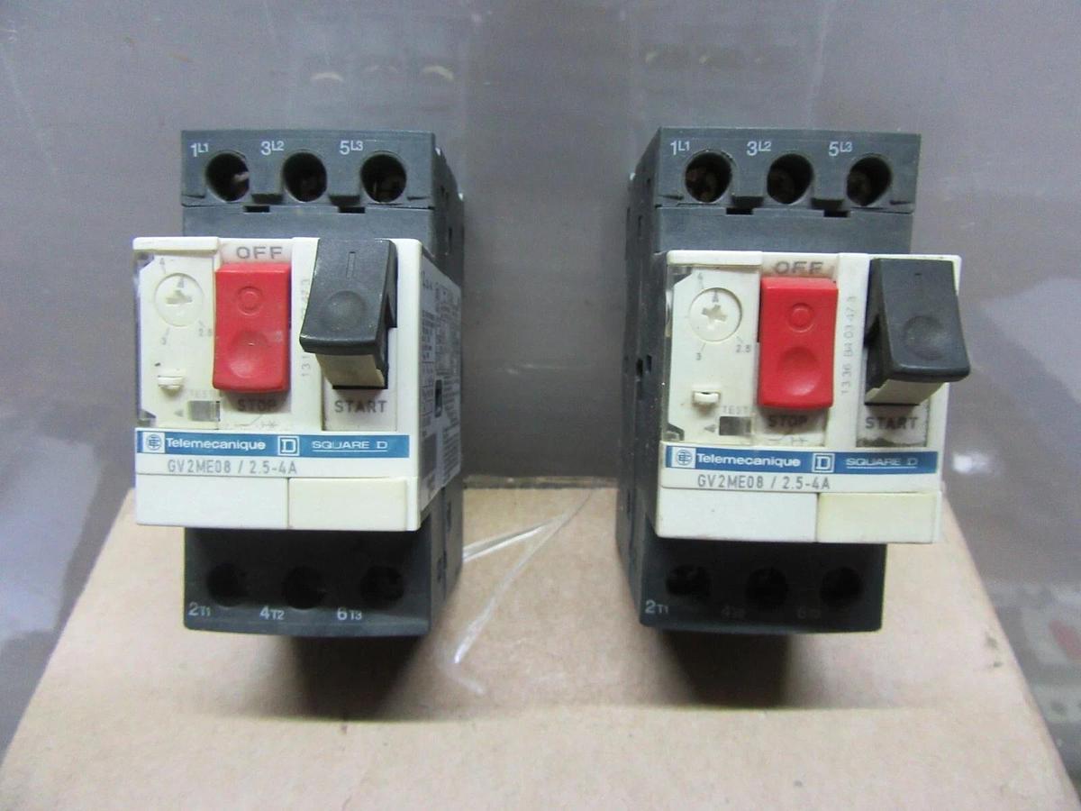 Used LOT OF 2 SQUARE D MANUAL MOTOR STARTER GV2ME08 2.5-4 AMP 600 VAC 3 HP