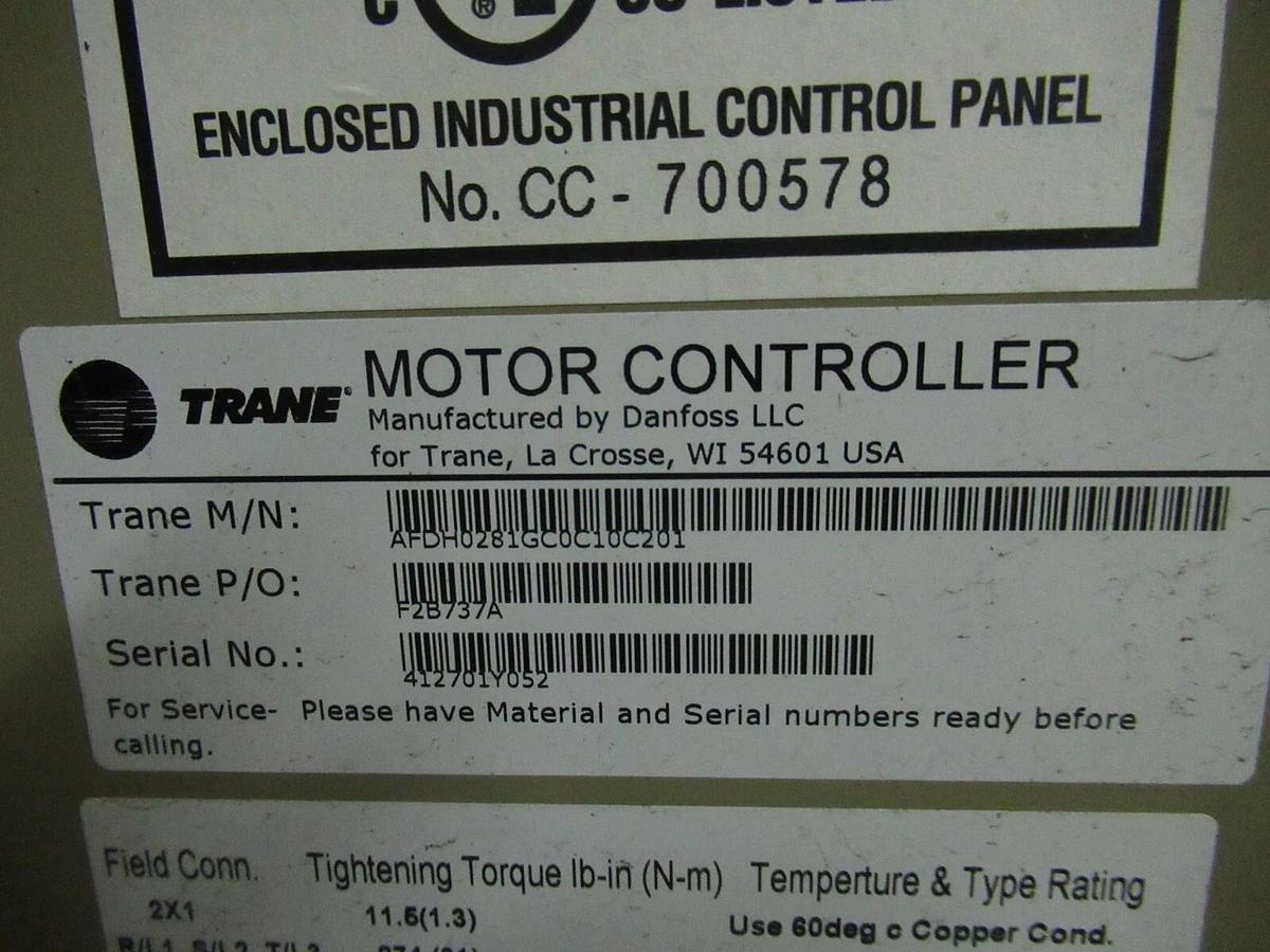Used TR200 225 (234) HP TRANE ADAPTIVE DRIVE 281 AMP 480 VAC 3 PH AFDH0281GC0C10C201