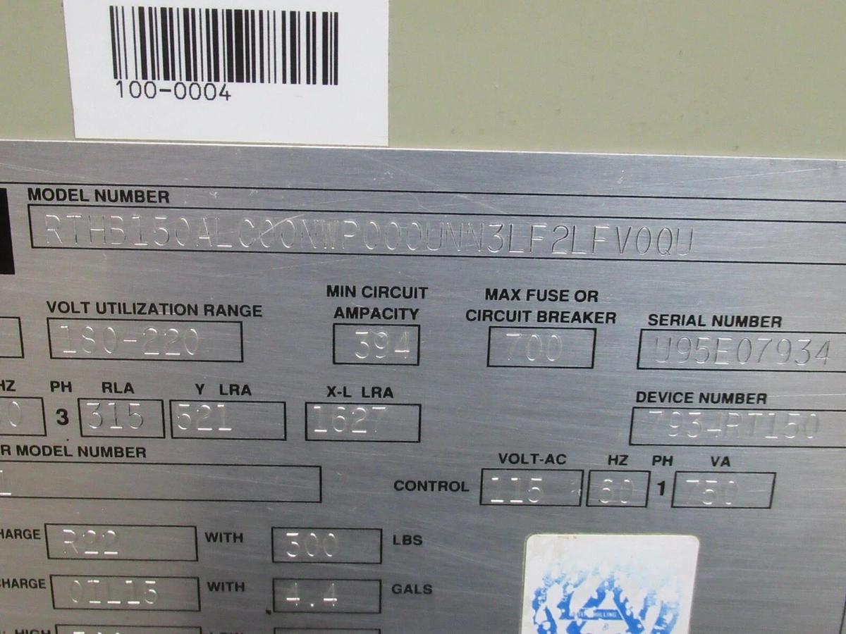 Used TRANE SERIES R CENTRAVAC CONTROL INTERFACE FOR RTHB150 CHILLER 208 VAC 3 PH R22