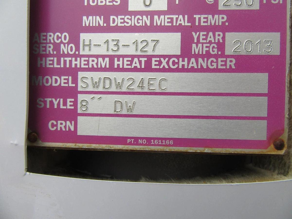 Used 8" AERCO DW TYPE HELITHERM DOUBLE WALL HEAT EXCHANGER SWDW24EC 24 SQ FT