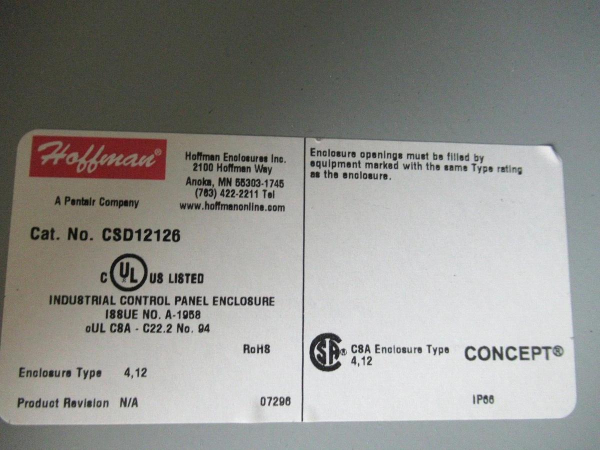 NEW SURPLUS HOFFMAN TYPE 4, 12 ENCLOSURE CSD12126 12" X 12" X 6" **WARRANTY**