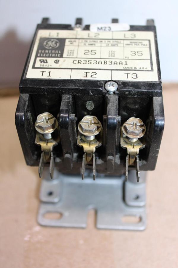 Used GENERAL ELECTRIC CONTACTOR CR353AB3AA1 25 AMP 600 VAC 3-PHASE 3-POLE COIL: 120V