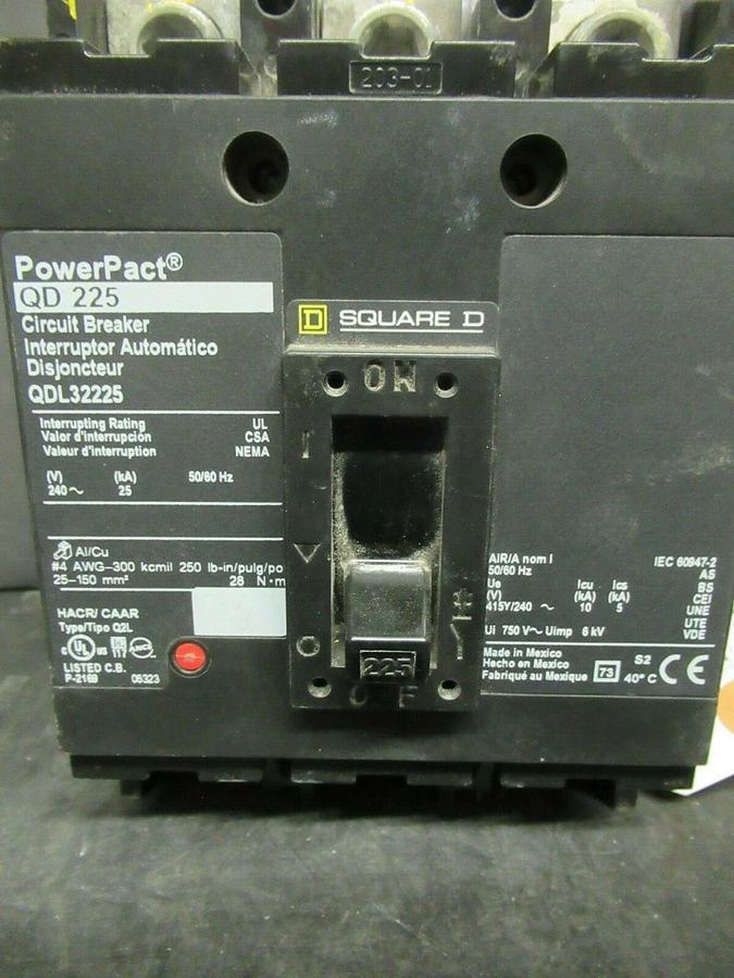 Used 225 AMP SQUARE D POWERPACT BREAKER QDL32225 3 POLE 240 VAC **WARRANTY**