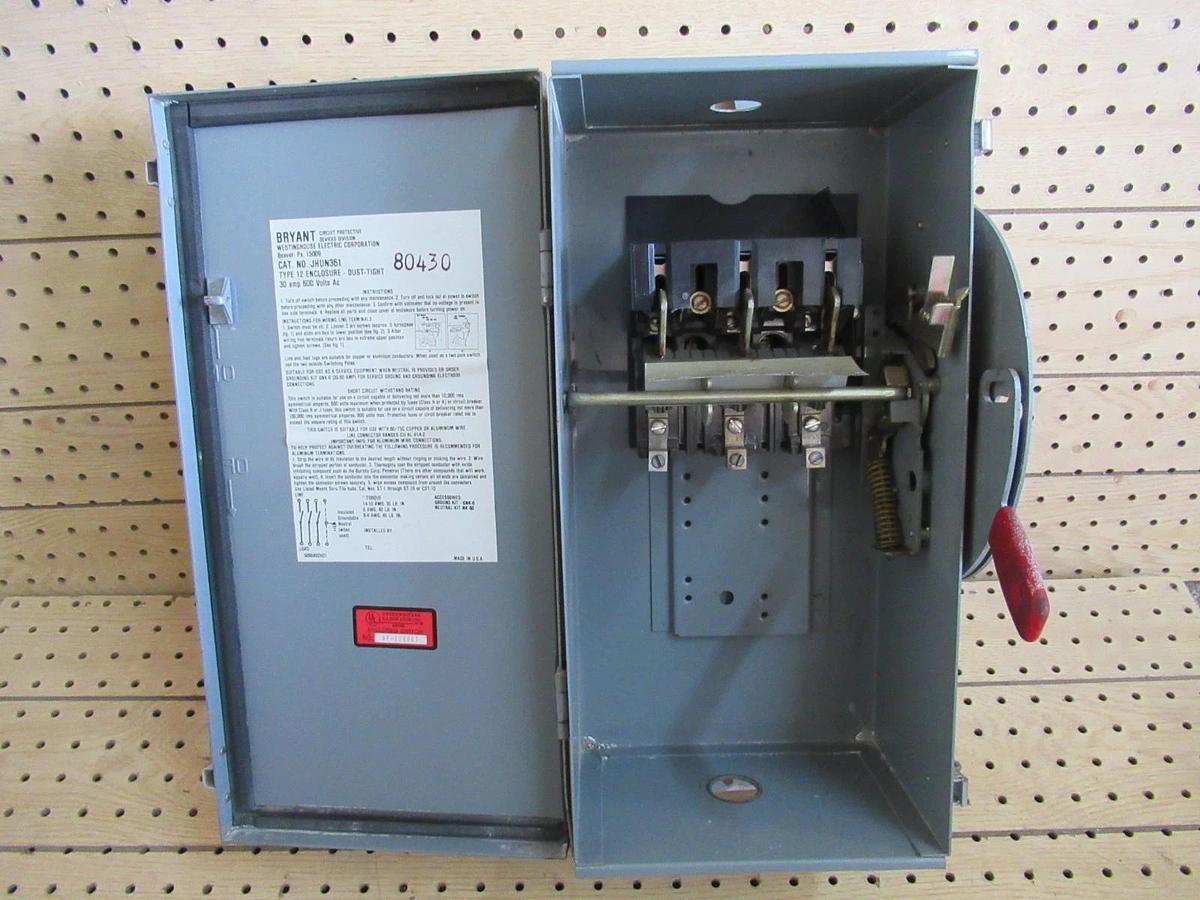 Used WESTINGHOUSE DISCONNECT SWITCH JHUN361 600VAC 20HP 30A 600VDC TYPE 12