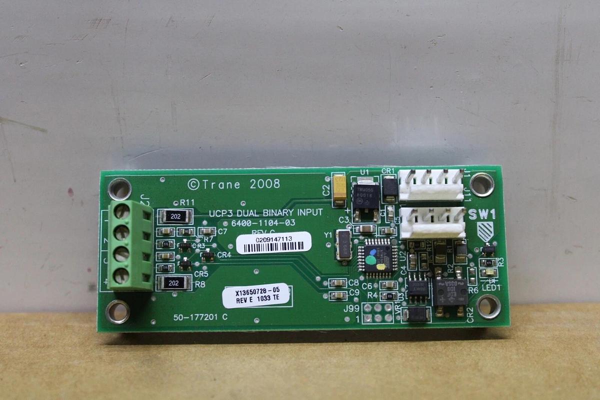 Used TRANE DUAL BINARY INPUT CIRCUIT BOARD X13650728-05 REV. E 6400-1104-03 REV. C