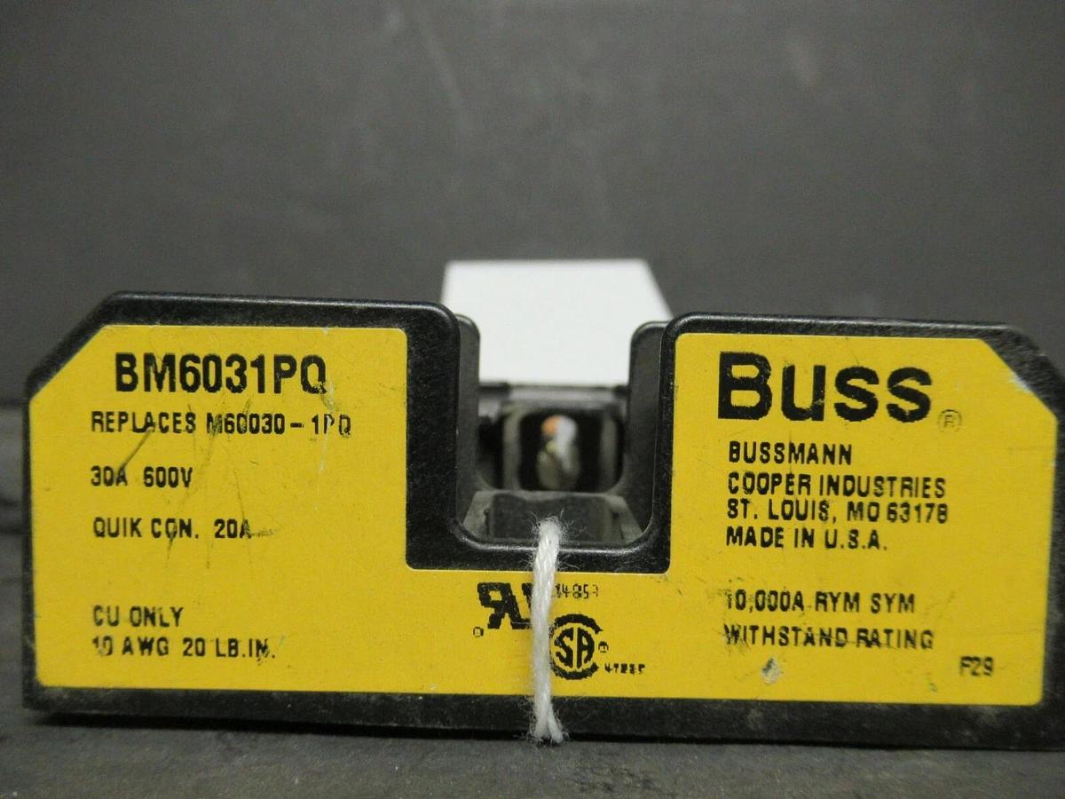 Used LOT OF 3 BUSSMANN FUSE HOLDER BM6031PQ FOR 30 AMP 600 V FUSES