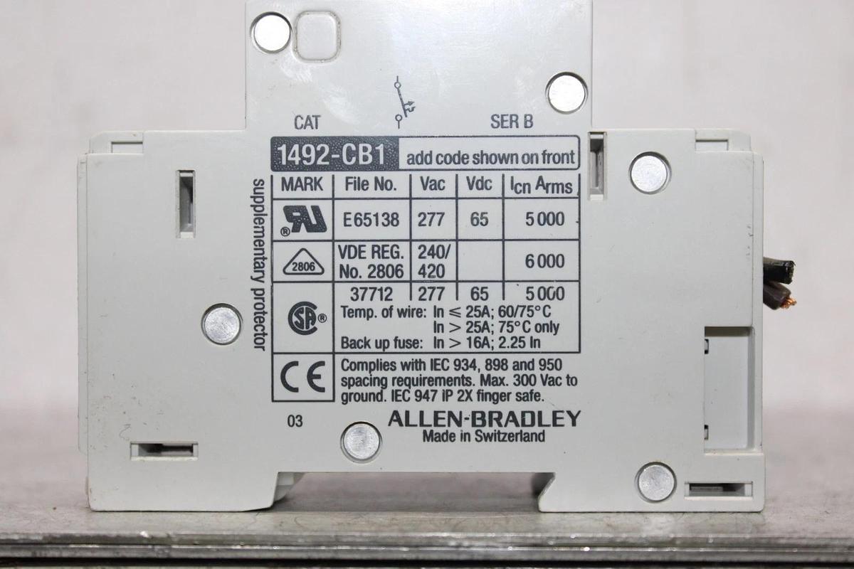 Used ALLEN BRADLEY CIRCUIT BREAKER 1492-CB1 SINGLE POLE 1 AMP 277 VAC H010