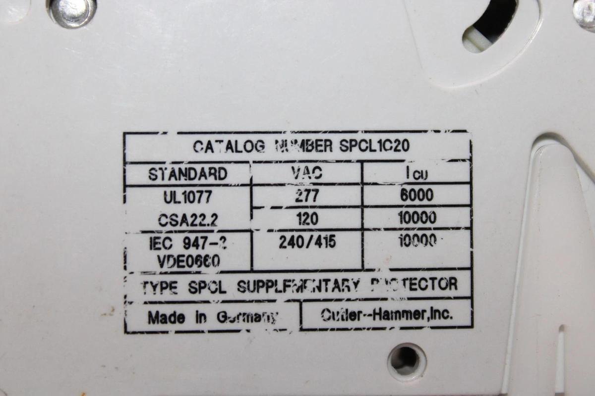 Used CUTLER-HAMMER CIRCUIT BREAKER SCPL1C20 SINGLE POLE 20 AMP 277 VAC C20