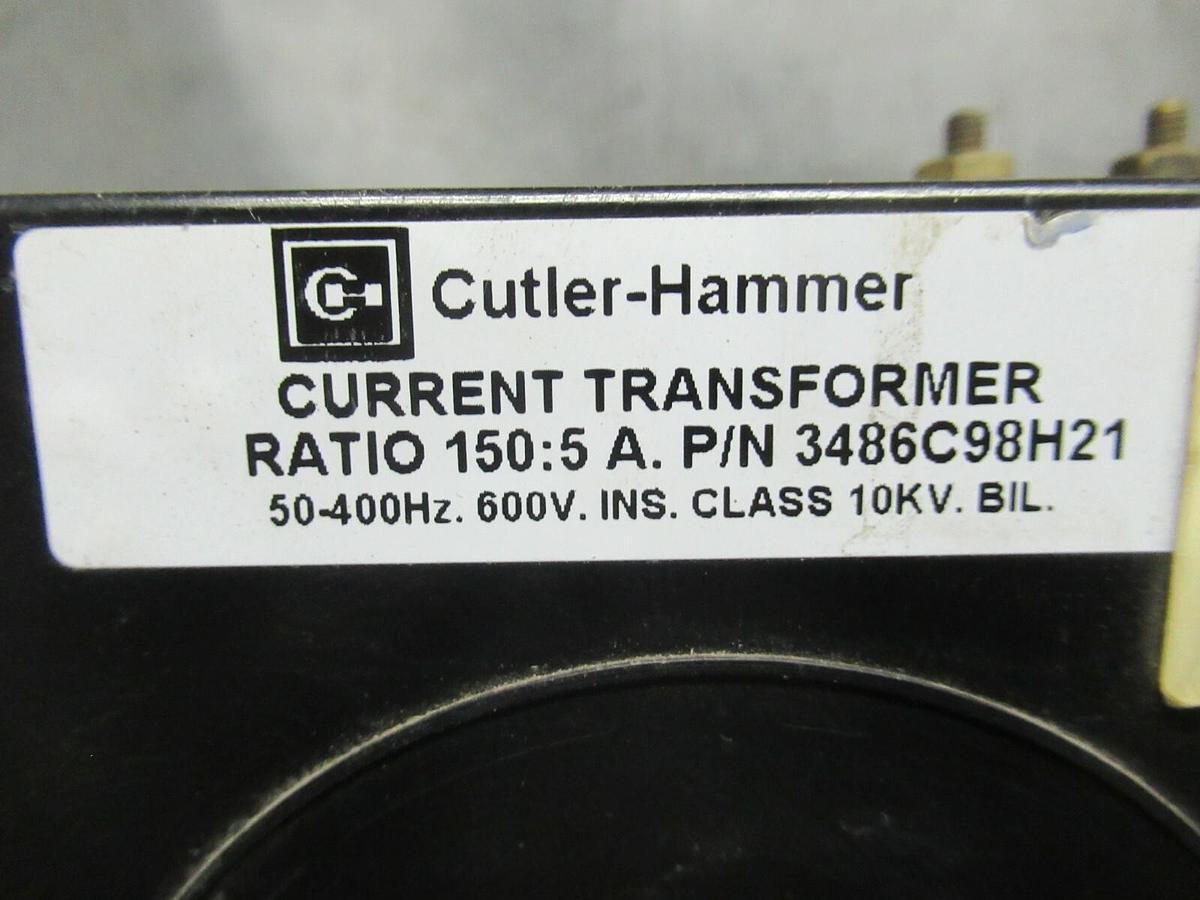 Used CUTLER HAMMER CURRENT TRANSFORMER 3486C98H21 RATIO: 150:5 A KV: 10 **WARRANTY**
