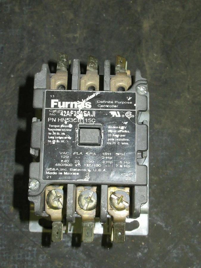 Used 25 AMP FURNAS CONTACTOR 42AF35AFAJI HN53CB115C 600 VAC 3 POLE 35 AMP/RES 7.5 HP