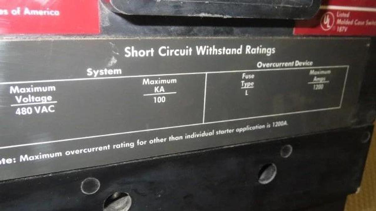 Used CUTLER HAMMER NS-Y BREAKER RED LABEL 1200 AMP MAX 600 VAC 3 POLE MODEL NS36120YA