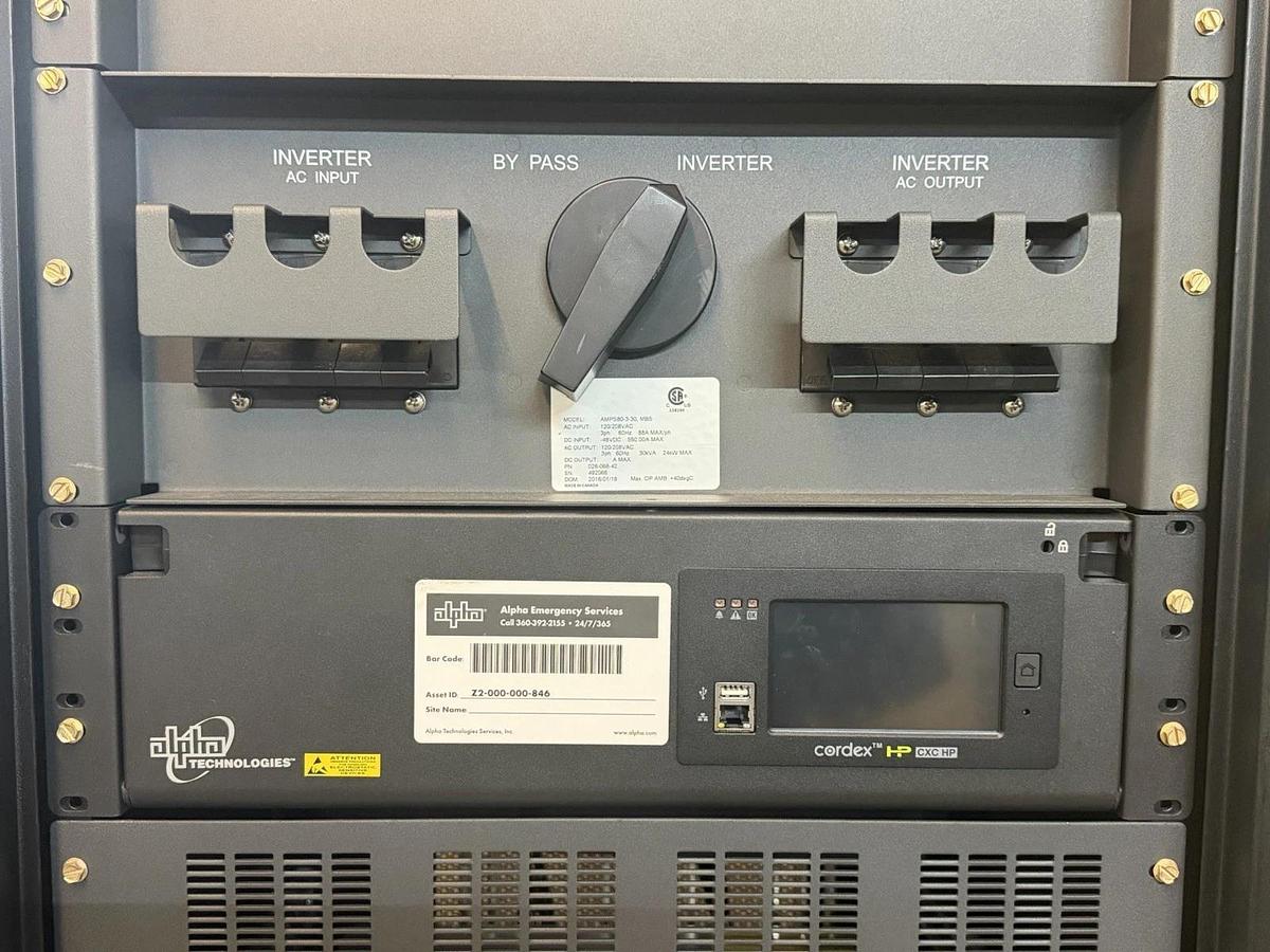 Used ALPHA MODULAR UPS CABINET AMPS80-3-30 80HP 0200018 208V 88 AMP W/ BYPASS SWITCH