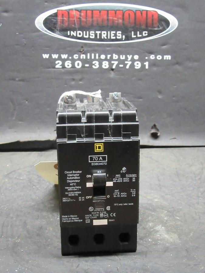 Used SQUARE D CIRCUIT BREAKER EGB34070 70 AMP 480/277 VAC 3-POLE **WARRANTY**