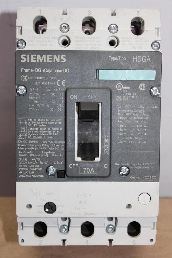 Used SIEMENS CIRCUIT BREAKER HDX3B070 70 AMP 3-POLE 600 VAC **WARRANTY**