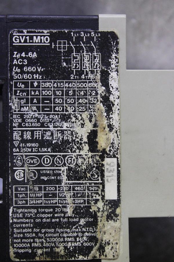 Used TELEMECANIQUE MANUAL MOTOR STARTER GV1-M10 4-6 AMP 600 VAC 3 HP 50/60 HZ