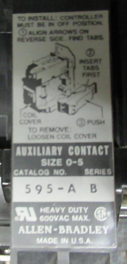 Used ALLEN-BRADLEY STARTER 509-A0D NEMA 0 600V 18A 5HP W/ 42185-800-01 OVERLOAD