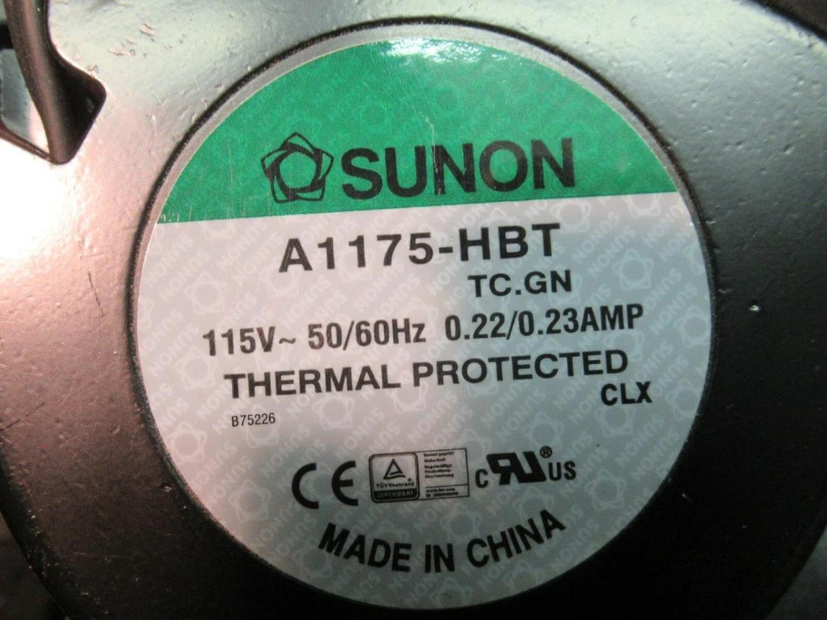 Used SUNON A1175-HBT TC.GN AXIAL FAN 239 CFM 115 VAC 1 PH 0.22 / 0.23 AMP 50/60 HZ