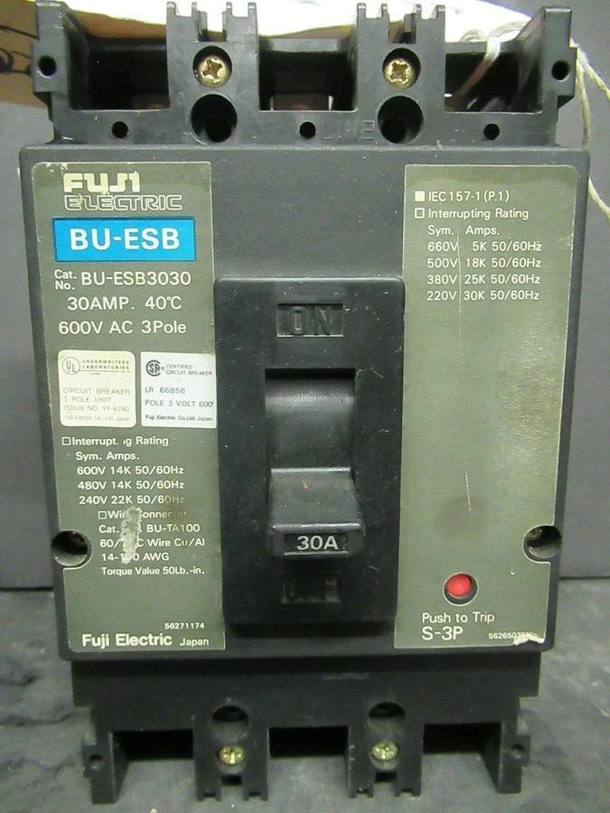 Used 30 AMP FUJI ELECTRIC BREAKER BU-ESB3030 600 VAC 3 POLE **WARRANTY INCLUDED**