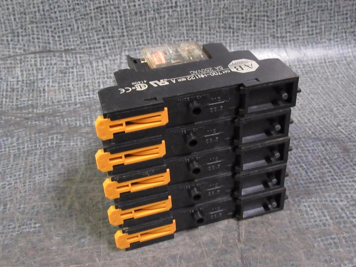 Used (5) ALLEN BRADLEY RELAY SOCKETS # 700-HN122 SER A & 24 VDC RELAY # 700-HK32Z24-4