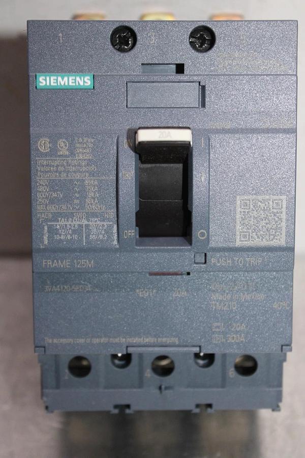 NIB SIEMENS CIRCUIT BREAKER 3VA4120-5ED34-0AA0 20 AMP 600 VOLT 3-POLE 125M FRAME