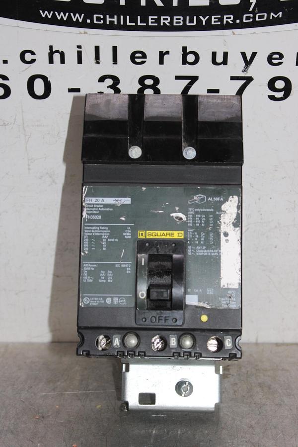 Used SQUARE D I-LINE CIRCUIT BREAKER FH26020AC 20 AMP 600 VOLT 2-POLE AC-POLES
