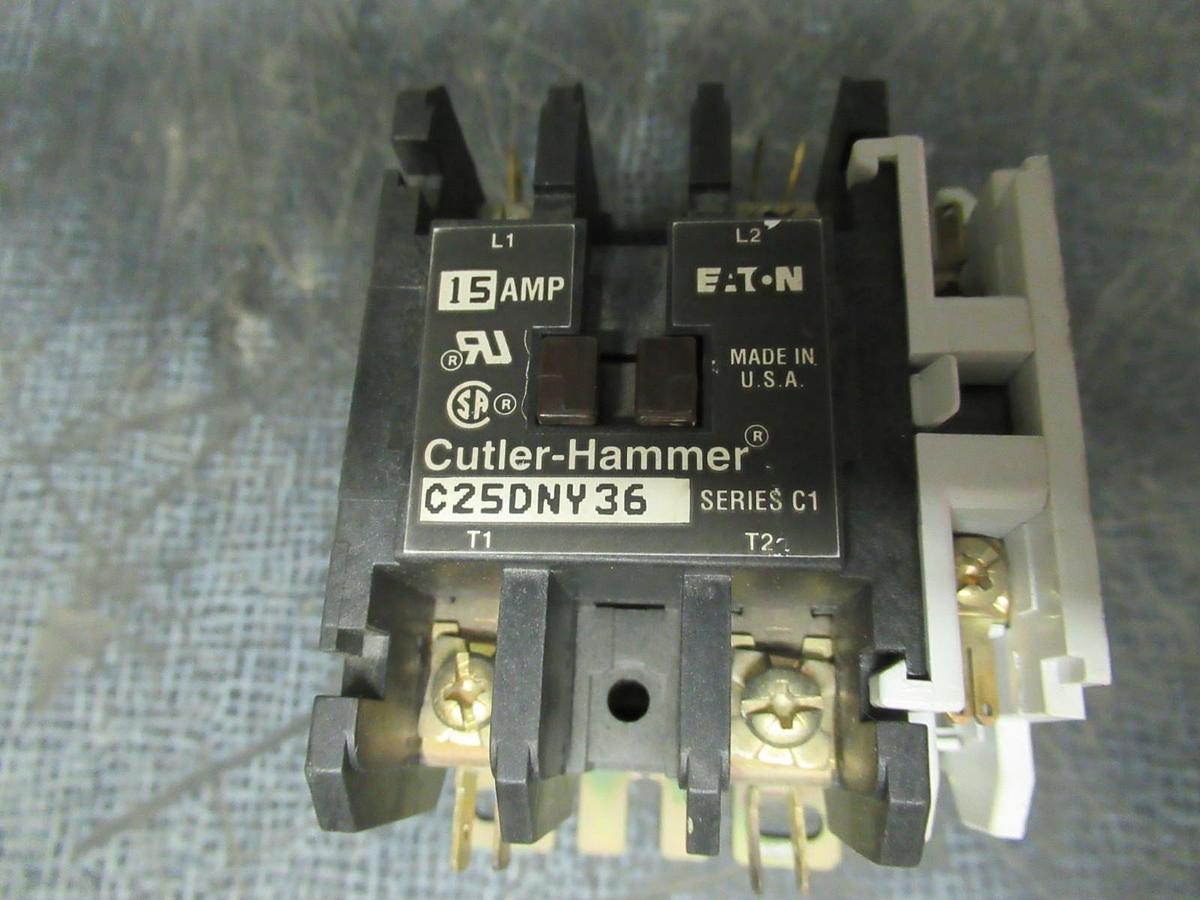 Used CUTLER-HAMMER CARRIER CONTACTOR C25DNY36 HN52AB254A 600V 5HP 15A COIL: 104-120V