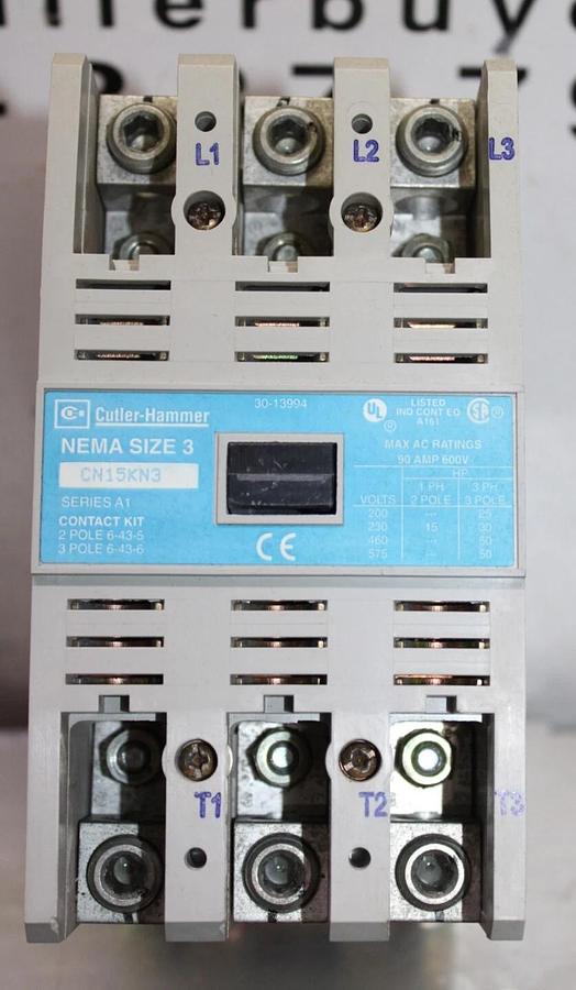 Used CUTLER HAMMER NEMA CONTACTOR CN15KN3 NEMA 3 90 AMP 600 VAC 3-PHASE 50 HP