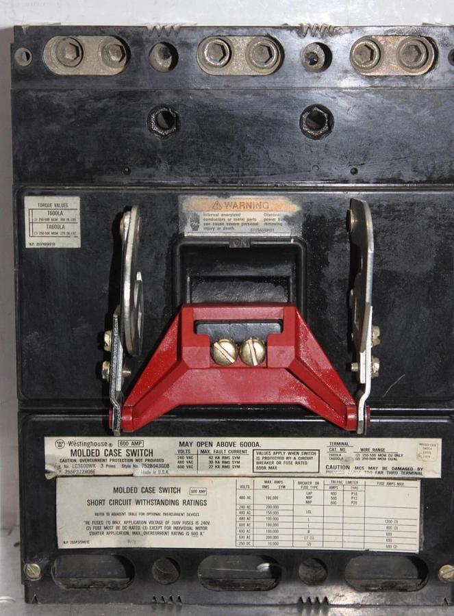 Used WESTINGHOUSE MOLDED CASE SWITCH LC3600WK 600 AMP 3-POLE 600 VAC **WARRANTY**