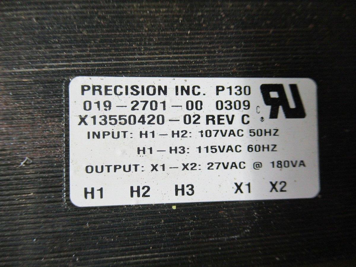 Used PRECISION TRANSFORMER 019-2701-00 X13550420-02 REV. C PRI: 107/115 V SEC: 27 V